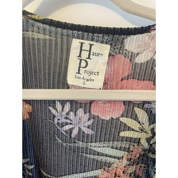 NEW Haute Project L Navy Tropical Floral Duster Beach Coverup Kimono Button up - Picture 2 of 4